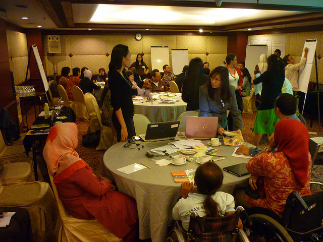 A workshop focussed on revising the Indonesian disability law - Credit: ILO. This work is licensed under the Creative Commons Attribution-NonCommercial-NoDerivs 3.0 IGO License. To view a copy of this license, visit creativecommons.org/licenses/by-nc-nd/3.0/igo/deed.en_US