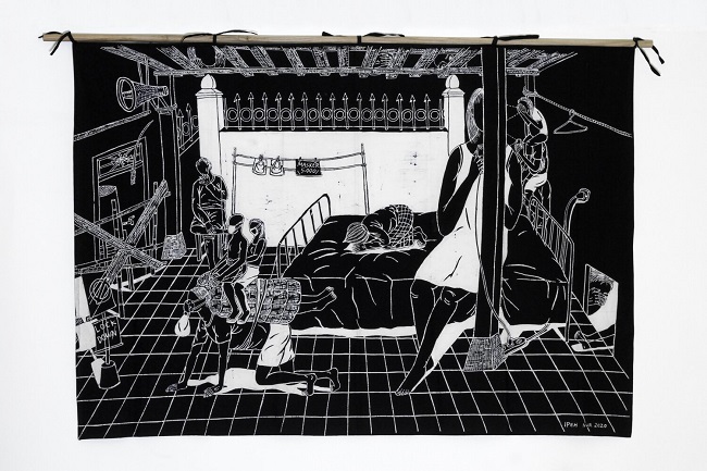 Ipehnur Beresyit/ The Chronicle of Twenty Twenty: Pagar, 2020/ hand drawn batik, 110 x 150 cm