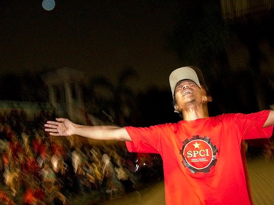 A worker from French-owned supermarket chain at a May Day protest, 2008 / Henri Ismail/Poros Photo Locating the power of labour